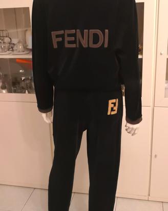 Tuta Fendi 48 ita in velluto nero con logo
