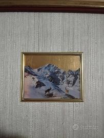dipinto in oro  "cervi sui ghiacciai"