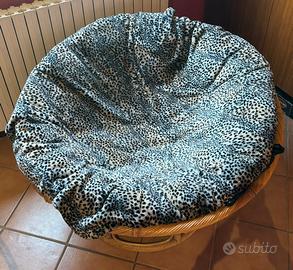 Poltrona Papasan in rattan con cuscino leopardato