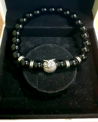 Bracciale Gufo Portafortuna Pietra Lavica Nero