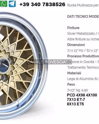 Cerchi TB 7-8 x 13 4x98 4x100 FIAT OPEL BMW VW