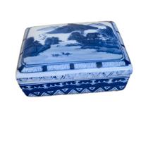 Scatola antica cinese blu e bianca in porcellana