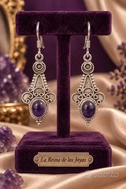 Orecchini vintage argento 925 ametista cabochon