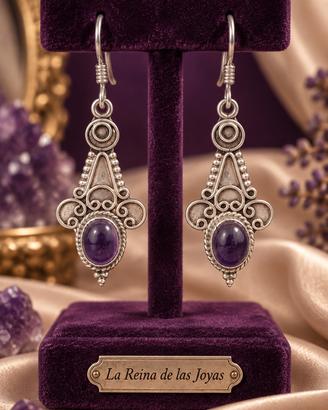 Orecchini vintage argento 925 ametista cabochon