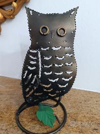 Portacandele gufo civetta ferro battuto nuovo