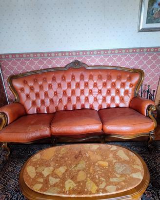 Divano vintage con due poltrone in vera pelle