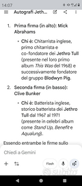 Autografo originale Jethro Tull