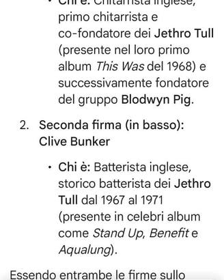 Autografo originale Jethro Tull