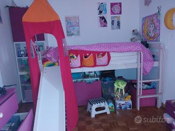 Letto a soppalco bimba con scaletta e scivolo