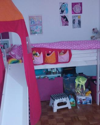 Letto a soppalco bimba con scaletta e scivolo