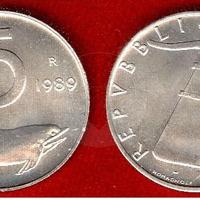 ITALIA 1989 Moneta 5 Lire Rovescio capovolto