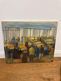 Dip. olio su tela"Scena di Mercato"S. Fornelli '70