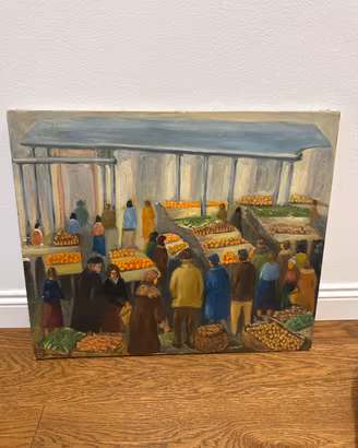 Dip. olio su tela"Scena di Mercato"S. Fornelli '70