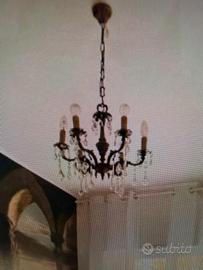 Lampadario classico vintage 6 luci ottone e crista