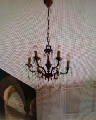 Lampadario classico vintage 6 luci ottone e crista