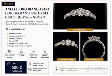 Anello oro bianco 14kt con diamanti naturali 0.50