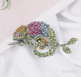 Spilla Pietre preziose brillanti Camaleonte
