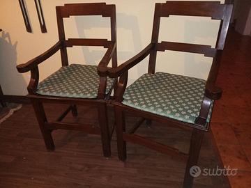 2 sedie a trono, legno mass noce, stile XIX sec.