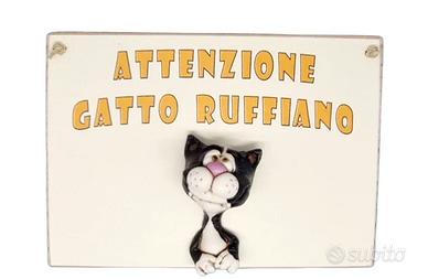 Targa in legno Gatto in resina fatta a mano
