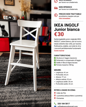 SGABELLO IKEA INGOLF Junior bianco– €30