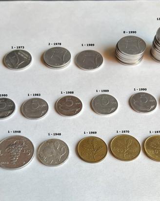 monete varie da 1,2,5,10,20,lire totale 51 pezzi