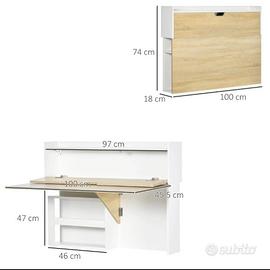 Scrivania a Muro Pieghevole e Salvaspazio 