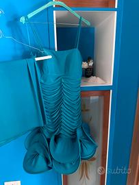 Abito elegante turchese/ottanio drappeggiato