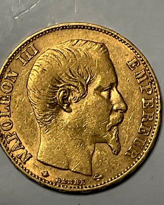 Moneta oro 20 Franchi Napoleone III 1856 BB