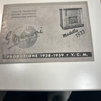 Brochure radio d'epoca Marconi 1533, 1938 / 1939.