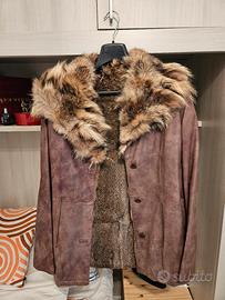 Giacca vintage donna in pelle con pelliccia