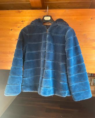 Giacca blu di pelliccia sintetica