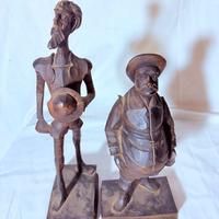 Statue Don Chisciotte e Sancho Panza legno vintage
