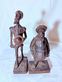 Statue Don Chisciotte e Sancho Panza legno vintage