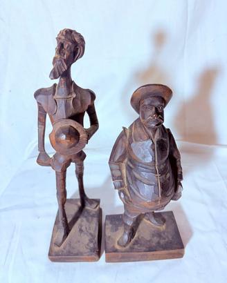 Statue Don Chisciotte e Sancho Panza legno vintage