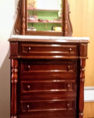 cassettone antico  legno scuro con piano in marmo