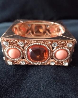 bracciale rigido vintage metallo e strass 