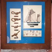 Quado con  barca a vela e nodi marinari.