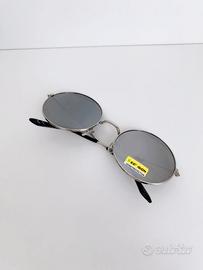 Occhiali da sole tondi a specchio argento neri CE