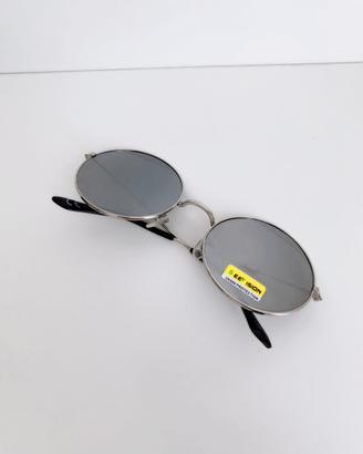 Occhiali da sole tondi a specchio argento neri CE