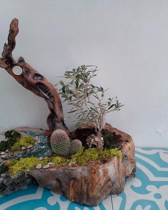 lampada artigianale con tronco d'ulivo