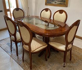 Tavolo ovale con inserto in vetro+ 6 sedie