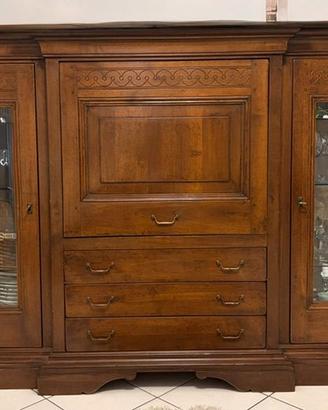 Credenza con vetrina e ribalta in noce massello st