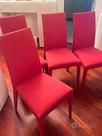Ser 4 sedie Calligaris rivestite in tessuto rosso