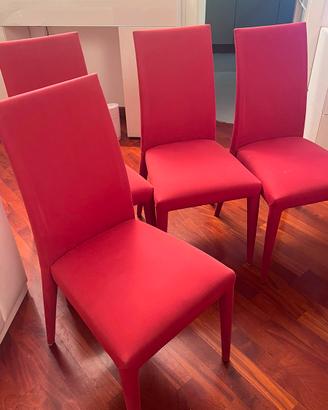 Ser 4 sedie Calligaris rivestite in tessuto rosso