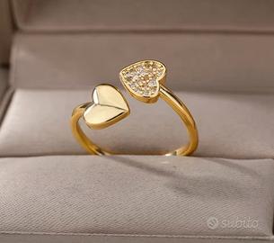 Anello Donna Doppio Cuore con Zirconi 
