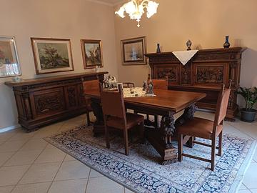 Tavolo legno massello scolpito classico con leoni