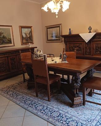 Tavolo legno massello scolpito classico con leoni