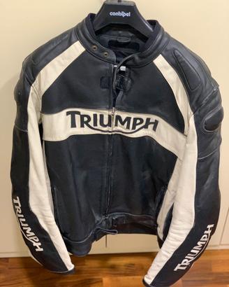 Giacca moto in pelle TRIUMPH nera e bianca