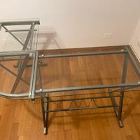 Scrivania ad L in vetro temperato e acciaio