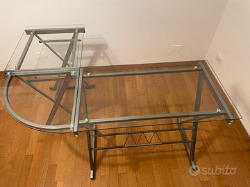 Scrivania ad L in vetro temperato e acciaio